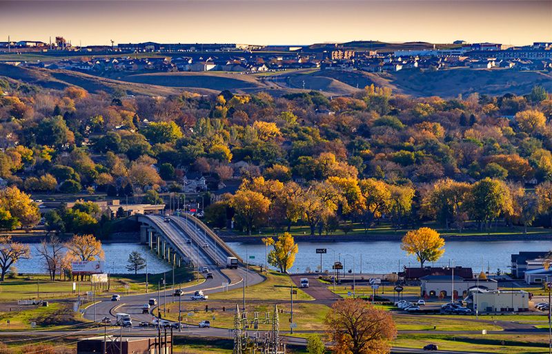 Missouri River bridges near Pierre in autumn